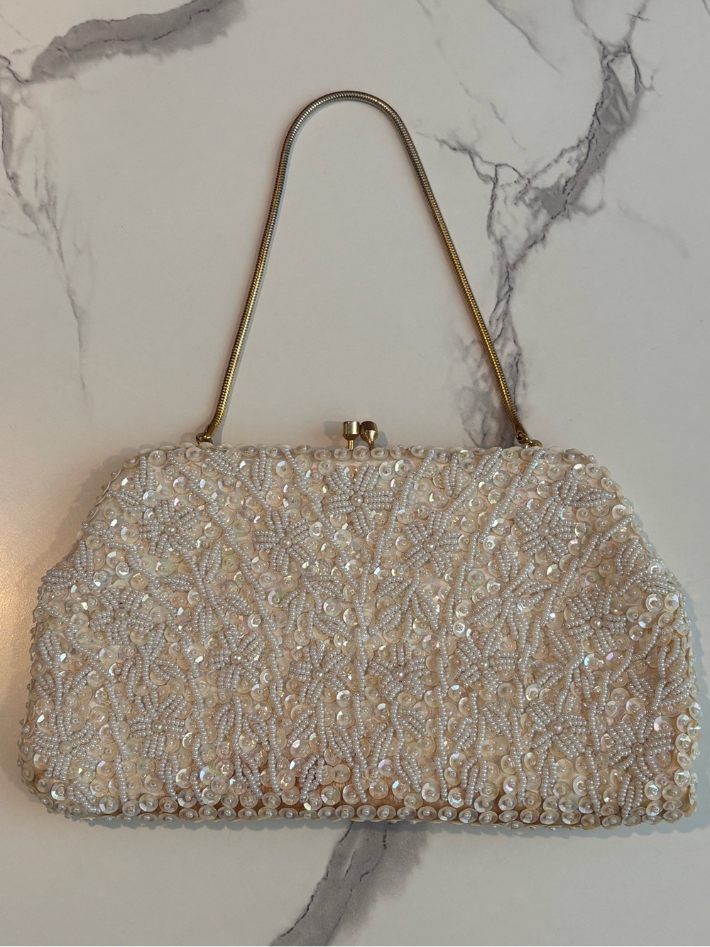 Elegant Beaded Ivory Evening Clutch